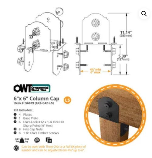 OZCO -- 6″x6″ Column Cap Hardware