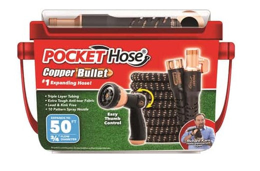 Pocket Hose Copper Bullet 3/4 in. D Medium Duty Expandable Flexible Garden Hose + Sprayer