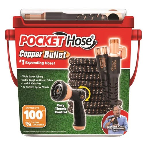 Pocket Hose Copper Bullet 3/4 in. D Medium Duty Expandable Flexible Garden Hose + Sprayer