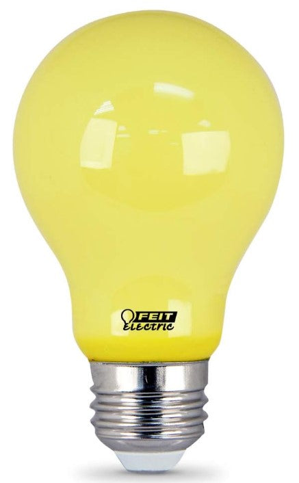 Feit Electric A19 Outdoor LED Bug Light, 60-Watt Equivalent, Non-Dimmable LED Light Bulb, E26 Medium Base, 120V, 22 Years Lifetime, Yellow, Pack of 1, A19/BUG/LED/BX