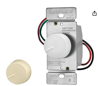 Eaton RI306PL-VW-K2 600-Watt 120-Volt Incandescent/Halogen Rotary Dimmer with Preset, Ivory and White Knobs