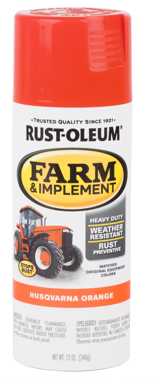 Rust-Oleum 303472 Farm & Implement Spray Paint, 12 oz, Husqvarna Orange