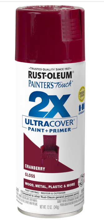 Rust-Oleum 249863 Painter's Touch 2X Ultra Cover Spray Paint, 12 oz, Gloss Cranberry