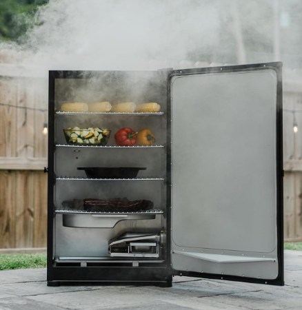 Masterbuilt® 40-inch Digital Electric Vertical BBQ Smoker with Side Wood Chip Loader, Chrome Smoking Racks and 970 Cooking Square Inches in Black, Model MB20072918