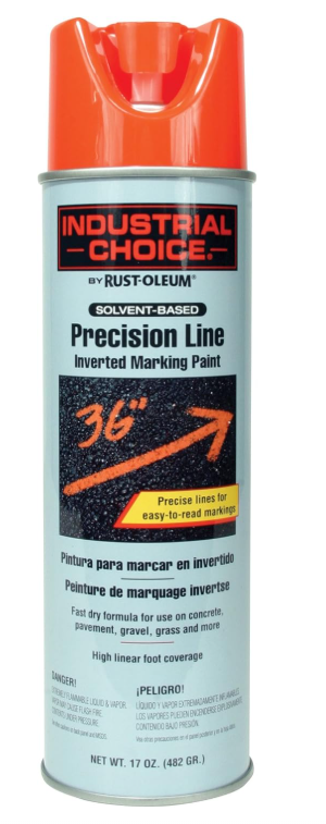 Rust-Oleum 203028 Industrial Choice Inverted Solvent-Based Marking Spray Paint, 17 Oz, Fluorescent Red-Orange