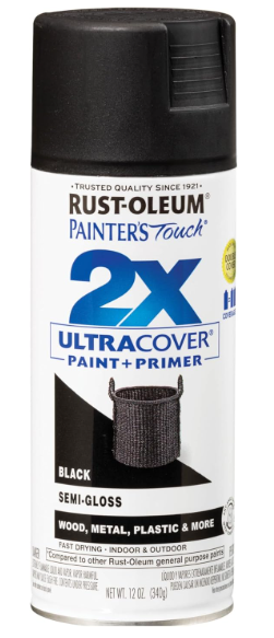 Rust-Oleum 334097 Painter's Touch 2X Ultra Cover Spray Paint, 12 oz, Semi-Gloss Black