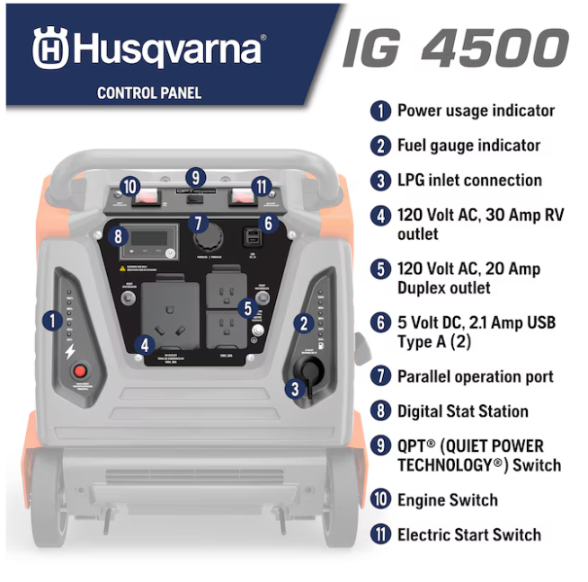 Husqvarna IG 4500 4500 Starting / 3500 Running Watt Gasoline/Liquid propane Dual Fuel Portable Generator