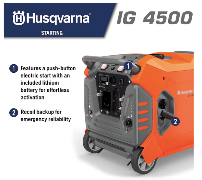 Husqvarna IG 4500 4500 Starting / 3500 Running Watt Gasoline/Liquid propane Dual Fuel Portable Generator