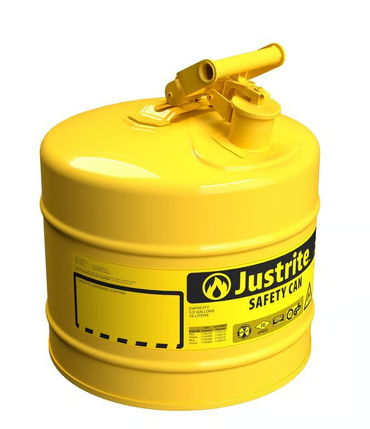 Justrite 5 Gallon Steel Safety Can for Diesel, Type I, Flame Arrester, Yellow - 7150200