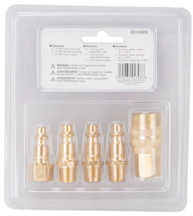 ProSource DZA019 5-Piece Hose Coupler Set, 1/4 in, MNPT, Brass, Brass