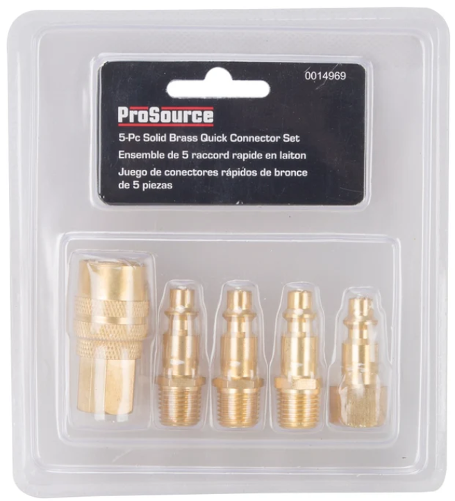 ProSource DZA019 5-Piece Hose Coupler Set, 1/4 in, MNPT, Brass, Brass