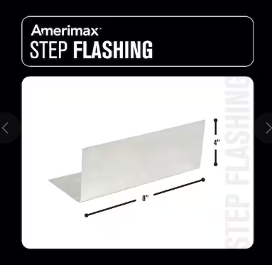Amerimax Home Products 4 in. x 4 in. x 8 in. Mill Finish Galvanized Steel Pre-Bent Step Flashing -- 70708