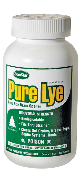 ComStar Pure Lye 30-500 Drain Opener, Beads, Flakes, Clear/White, Sharp, 1 lb Bottle