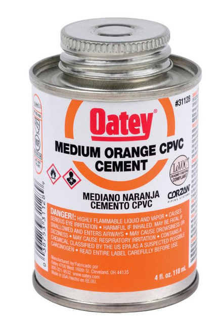 Oatey 31128 Solvent Cement, 4 oz Can, Liquid, Orange