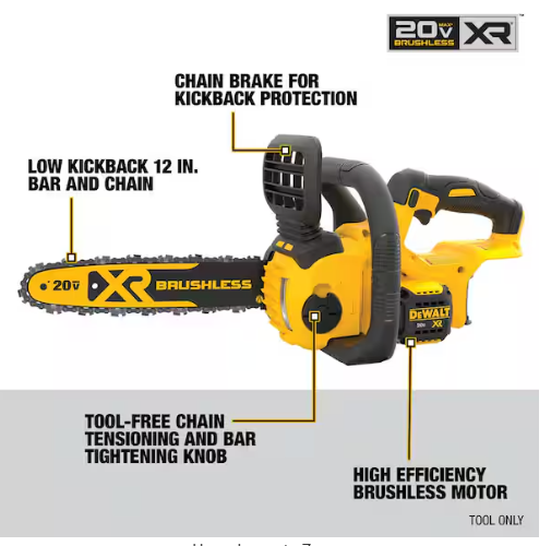 DeWalt 20V MAX XR Brushless Lithium-Ion 12". Compact Chainsaw (Tool Only) -- DCCS620B
