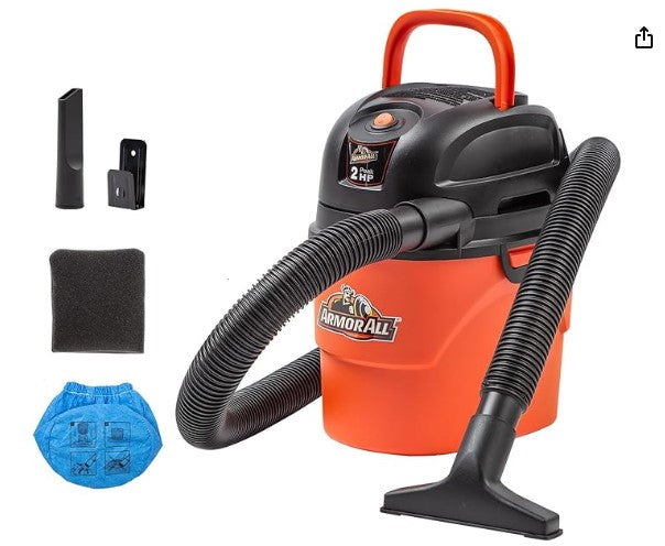 Armor All AA155 1.5-Gallon 2 Peak HP Portable Wet/Dry Shop Vac, Orange