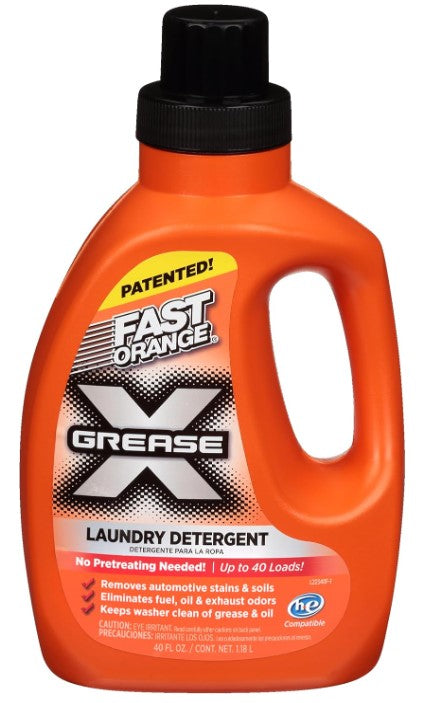 Fast Orange 22340 Grease X Mechanics Laundry Detergent For Oil, Grease, Automotive Stains And Odors, Eliminates Fuel, Oil, Grease And Exhaust Stains 40 fl. Oz