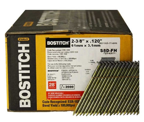 Bostitch Collated Framing Nail, 2-3/8 in L, Coated, Round Head, 28 Degrees -- S8D-FH