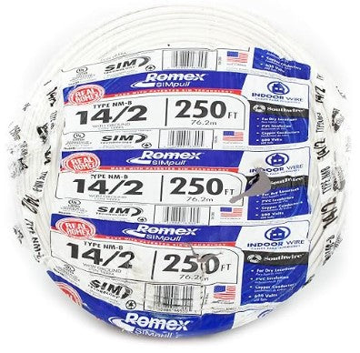 Romex 14/2NM-WGX250T Building Wire, 14 AWG Wire, 2 -Conductor, 250 ft L, Copper Conductor, PVC Insulation