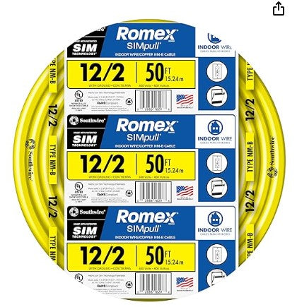 Romex Solid Indoor 12/2 W/G NMB Cable 50ft coil - 12/2NM-WGX50FT