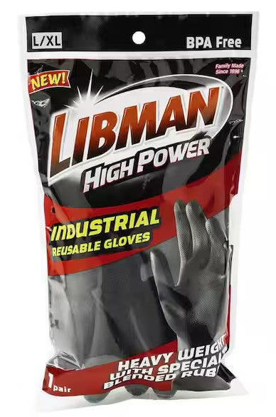 Libman L/XL Black Industrial Reusable Rubber Gloves (1-Pair) - 1244