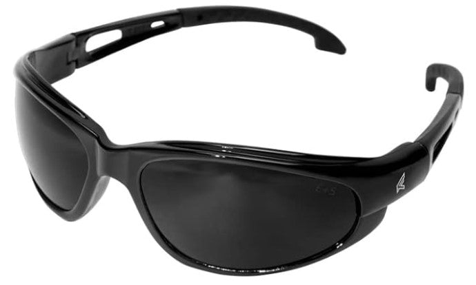 Edge SW116 Dakura Wrap-Around Safety Glasses, Anti-Scratch, Non-Slip, UV 400, Military Grade, ANSI/ISEA & MCEPS Compliant, 5.04" Wide, Black Frame/Smoke Lens