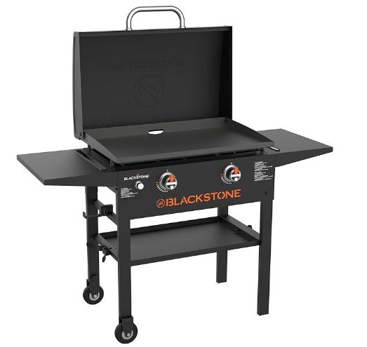 Blackstone 2147 Original 28” Griddle with Integrated Hood and Counter Height Dual Side Shelves, Powder Coated Steel, Black