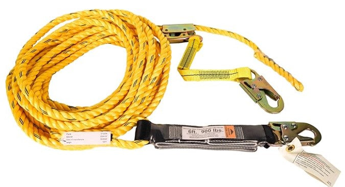 Guardian 01320 50 ft Vertical Lifeline Assembly (VLA) with Adjustable Rope Grab and Shock Absorber | OSHA Compliant