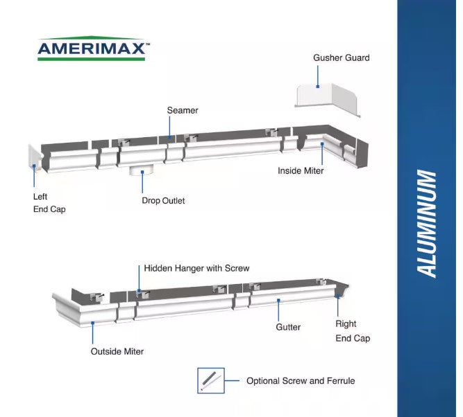 Amerimax -K Style White Aluminum Gutter Inside Miter 5" --- 27-001