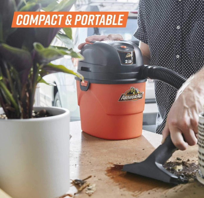 Armor All AA155 1.5-Gallon 2 Peak HP Portable Wet/Dry Shop Vac, Orange
