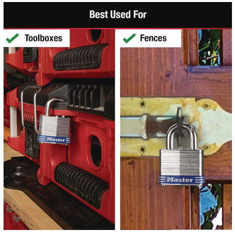 Master Lock Four-Pin Tumbler Lock, Laminated Steel Body, 1 9/16" Wide, Silver/Blue, Two Keys - 3D