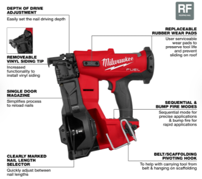 Milwaukee M18 FUEL™ Coil Roofing Nailer - 2909-20