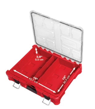 Milwaukee PACKOUT Tool Case, 10 Compartments, 19-3/4 in W x 15-1/2 in D x 4-5/8 in H, Red, Plastic - 48-22-8430