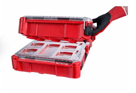 Milwaukee PACKOUT Tool Case, 10 Compartments, 19-3/4 in W x 15-1/2 in D x 4-5/8 in H, Red, Plastic - 48-22-8430