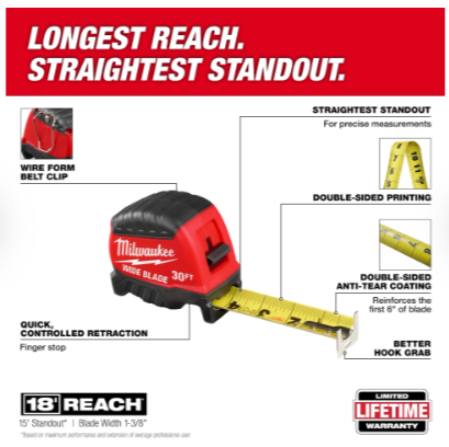 Milwaukee 30ft Wide Blade Tape Measure - 48-22-1230
