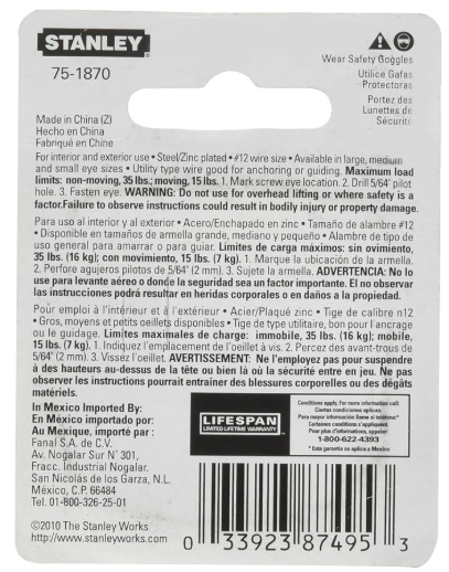 Stanley 751870 - 3/4" 19mm Zinc Plated Screw Eye (12 pieces)
