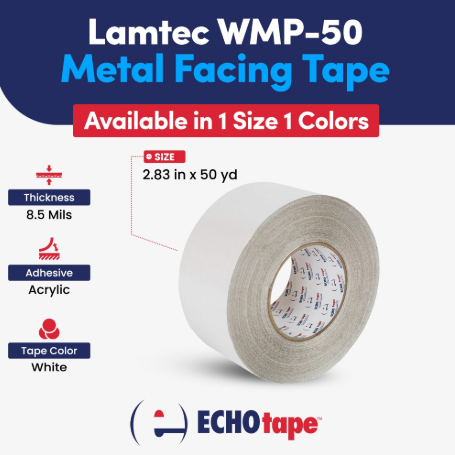 ECHOtape FS-G7736 | All Weather Lamtec WMP-50 Facing Tape | Metal Building Insulation Tape | White Seam and Repair Tape | Cold Weather Acrylic Adhesive | Contractor Tape | 2.83 in x 50 yds