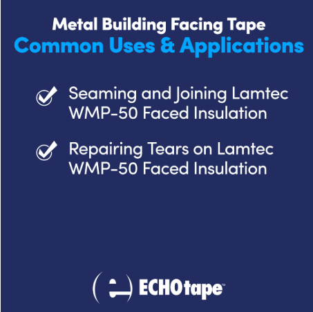 ECHOtape FS-G7736 | All Weather Lamtec WMP-50 Facing Tape | Metal Building Insulation Tape | White Seam and Repair Tape | Cold Weather Acrylic Adhesive | Contractor Tape | 2.83 in x 50 yds