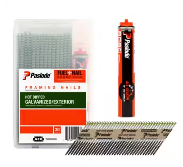 Paslode, Framing Nails and Fuel Pack, 650527, 3 inch x .120 Gauge, Ring Hot Dipped Galvanized, 1 Fuel Cell and 1,000 Nails