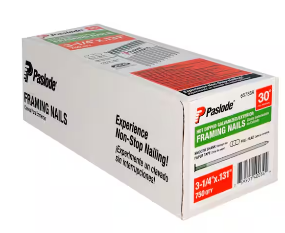 Paslode Framing Nails, 3 1/4 in L, 10 ga, Hot Dipped Galvanized, Offset Round Head, 30 Degrees