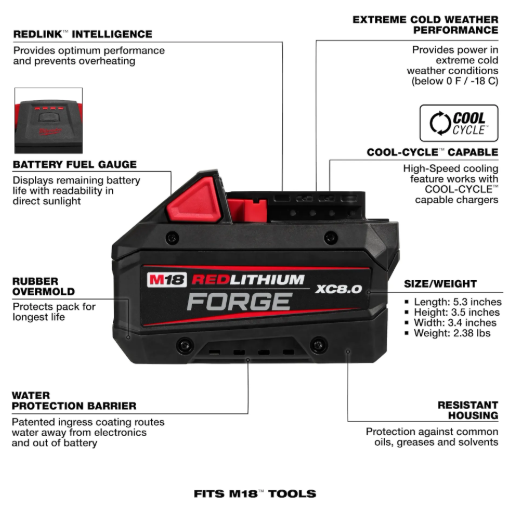 Milwaukee M18™ REDLITHIUM™ FORGE™ XC8.0 Battery Pack -- 48-11-1881