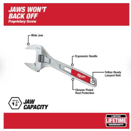 Milwaukee 8" Wide Jaw Adjustable Wrench -- 48-22-7508