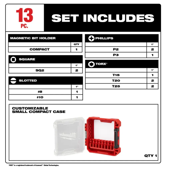 Milwaukee SHOCKWAVE Impact Duty Driver Bit Set - 13 Piece -- 48-32-4035