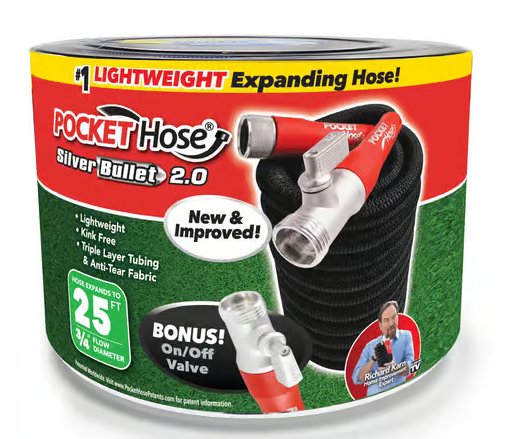 Pocket Hose Silver Bullet 2.0 3/4 in. D X 25 ft. L Medium Duty Expandable Flexible Garden Hose