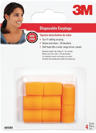 3M Ear Plugs, 29 dB NRR, Foam Ear Plug, Orange Ear Plug -- 90580-00000T