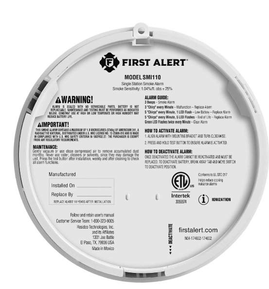 First Alert Precision Detection 10-Year Sealed Battery Smoke Alarm - SMI110