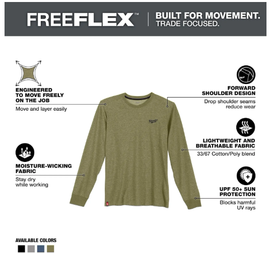 Milwaukee Tools Hybrid Long Sleeve Work T-Shirt - Green 604GN