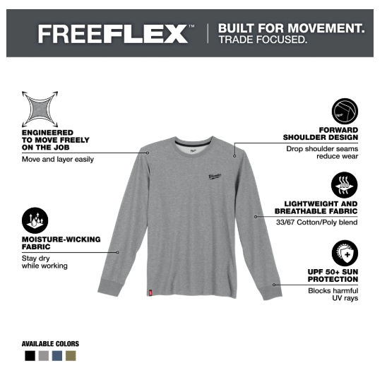 Milwaukee Tools Hybrid Long Sleeve Work T-Shirt - Gray 604G