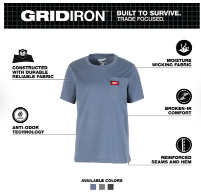 Milwaukee Women's GRIDIRON™ Pocket T-Shirt - Short Sleeve Blue - F451U