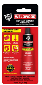 DAP COLORmaxx 7079800129 Weldwood Contact Cement, Liquid, Strong Solvent, Tan, 0.67 oz Bottle
